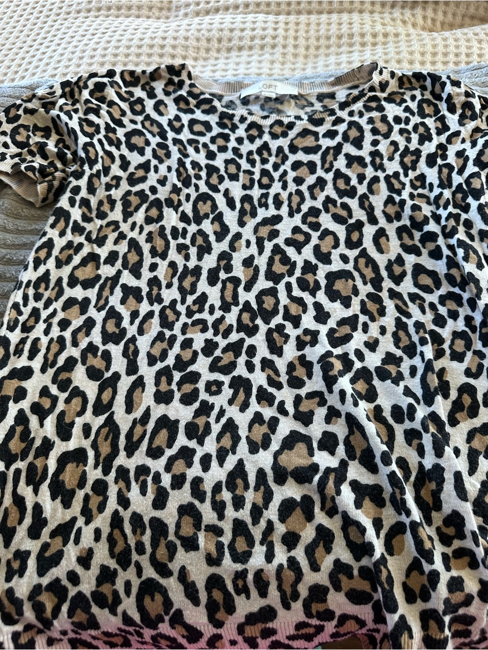 LOFT Beige and Black Leopard Print Short Sleeve Tee